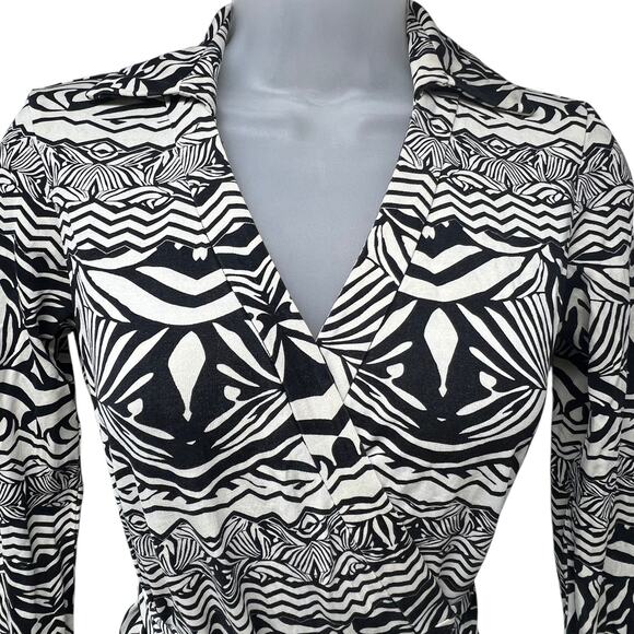 Diane von Furstenberg Jeanne Silk Wrap Dress Zebra Tattoo Black Cream Size Small - Picture 2 of 10